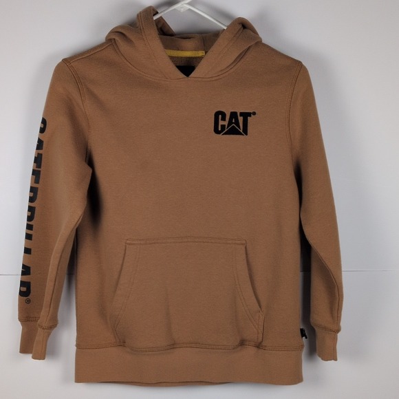 Caterpillar Other - Caterpillar CAT Brown Pullover Hoodie Logo Sleeve Sweatshirt- Youth Med 10/12